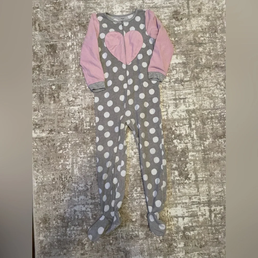 Carter's Gray and Pink Polka Dot Kids Footie Pajamas size 7